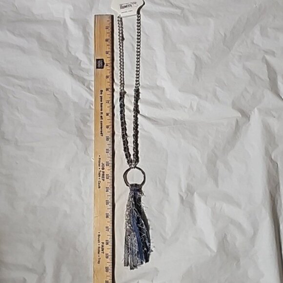 CATO Long Frayed Denim with Silver Chain Tassel Necklace New - Picture 10 of 11